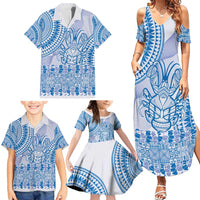 Niue Language Week Family Matching Summer Maxi Dress and Hawaiian Shirt The Rock Coconut Crab - Siapo Blue Pastel LT14 - Polynesian Pride