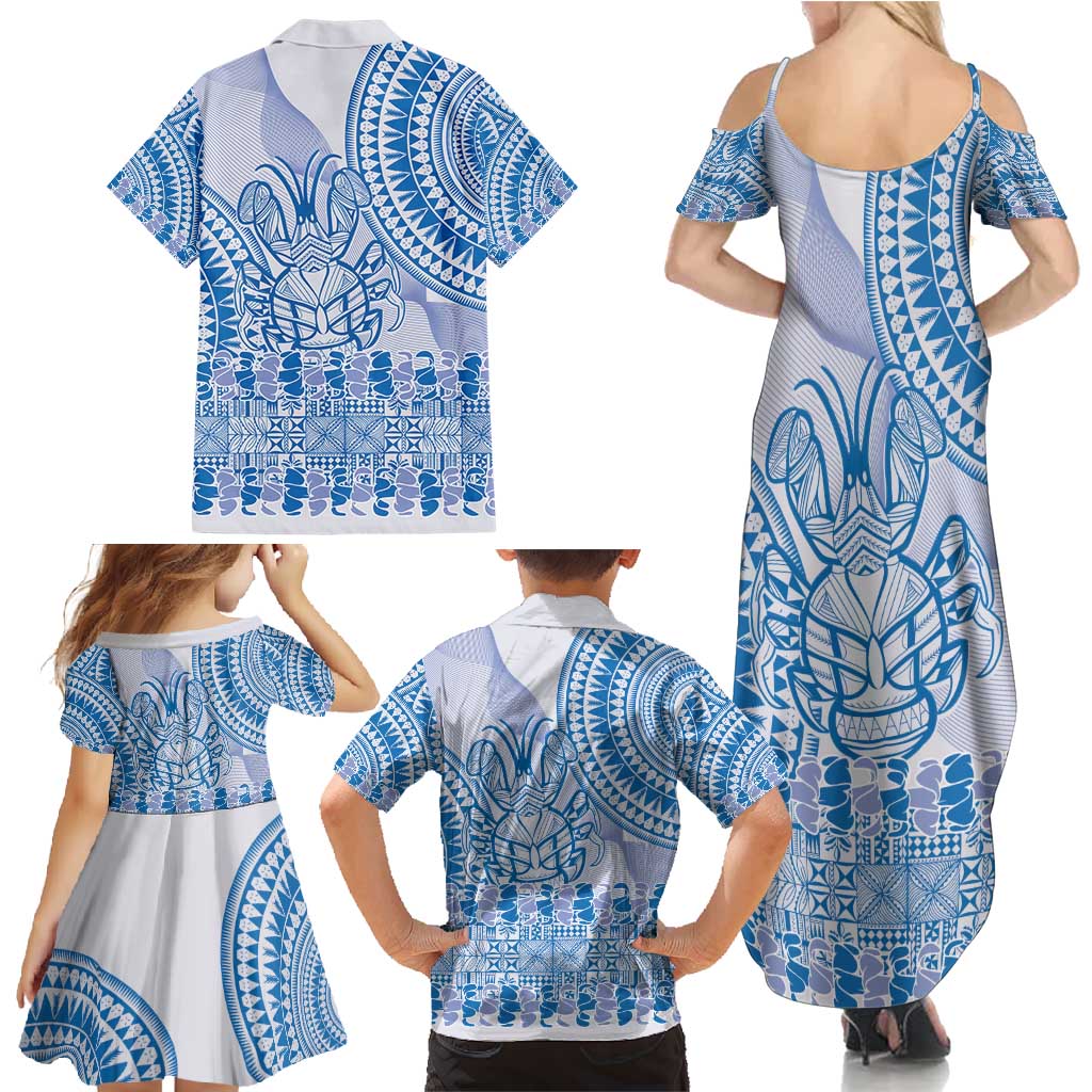 Niue Language Week Family Matching Summer Maxi Dress and Hawaiian Shirt The Rock Coconut Crab - Siapo Blue Pastel LT14 - Polynesian Pride