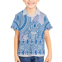 Niue Language Week Family Matching Summer Maxi Dress and Hawaiian Shirt The Rock Coconut Crab - Siapo Blue Pastel LT14 Son's Shirt Blue - Polynesian Pride