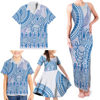 Niue Language Week Family Matching Tank Maxi Dress and Hawaiian Shirt The Rock Coconut Crab - Siapo Blue Pastel LT14 - Polynesian Pride