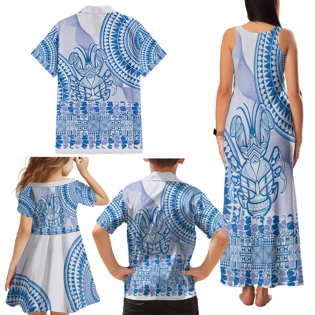 Niue Language Week Family Matching Tank Maxi Dress and Hawaiian Shirt The Rock Coconut Crab - Siapo Blue Pastel LT14 - Polynesian Pride