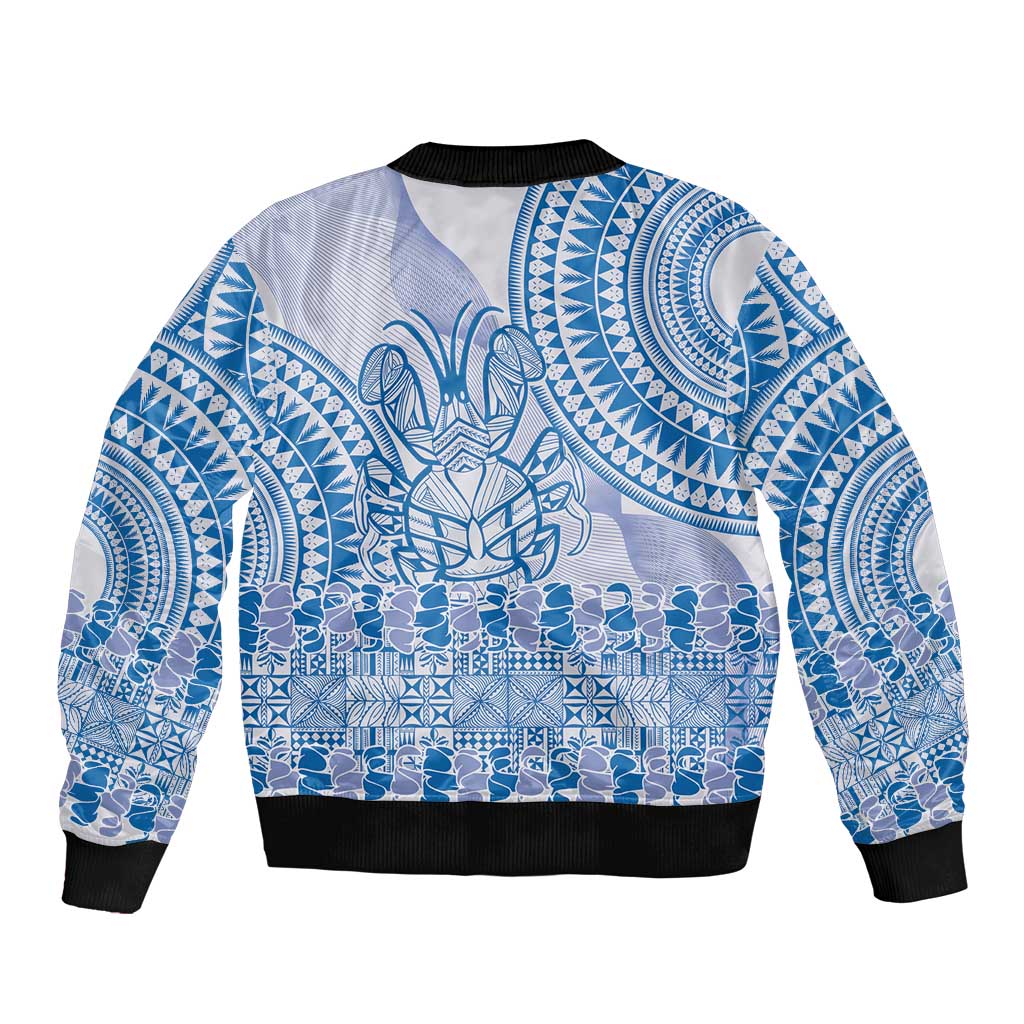 Niue Language Week Sleeve Zip Bomber Jacket The Rock Coconut Crab - Siapo Blue Pastel LT14 - Polynesian Pride