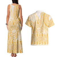 Niue Language Week Couples Matching Tank Maxi Dress and Hawaiian Shirt The Rock Coconut Crab - Siapo Gold Pastel LT14 - Polynesian Pride
