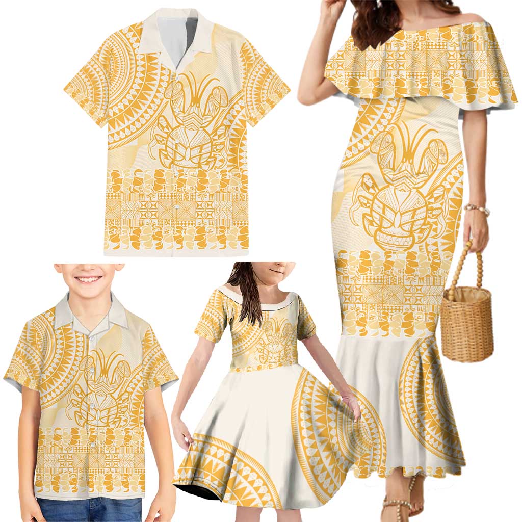 Niue Language Week Family Matching Mermaid Dress and Hawaiian Shirt The Rock Coconut Crab - Siapo Gold Pastel LT14 - Polynesian Pride