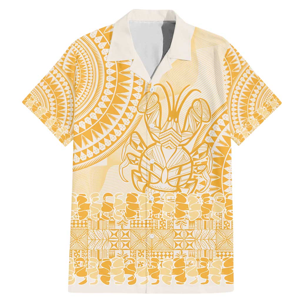 Niue Language Week Family Matching Mermaid Dress and Hawaiian Shirt The Rock Coconut Crab - Siapo Gold Pastel LT14 Dad's Shirt - Short Sleeve Gold - Polynesian Pride