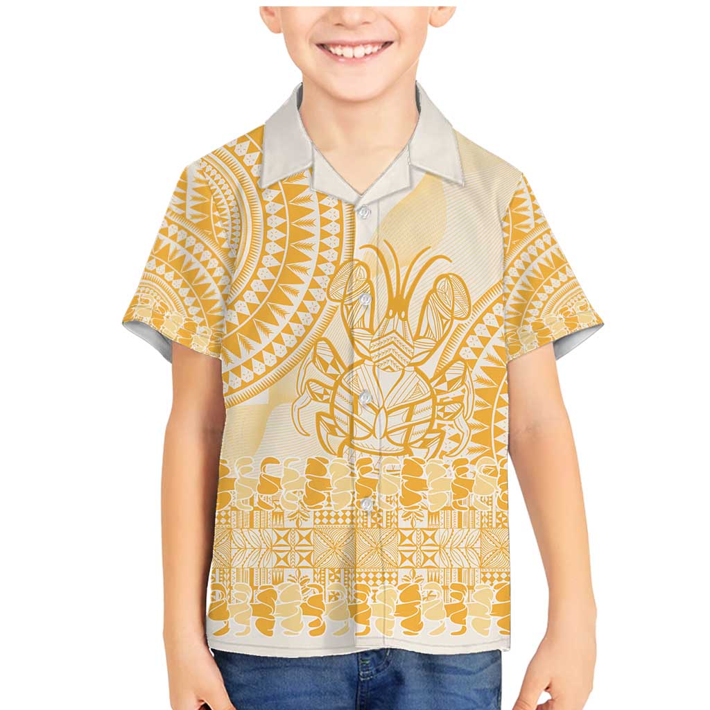 Niue Language Week Family Matching Mermaid Dress and Hawaiian Shirt The Rock Coconut Crab - Siapo Gold Pastel LT14 Son's Shirt Gold - Polynesian Pride