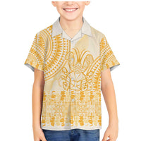 Niue Language Week Family Matching Mermaid Dress and Hawaiian Shirt The Rock Coconut Crab - Siapo Gold Pastel LT14 Son's Shirt Gold - Polynesian Pride