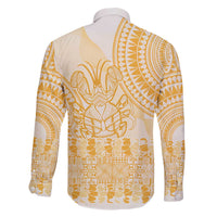Niue Language Week Family Matching Off The Shoulder Long Sleeve Dress and Hawaiian Shirt The Rock Coconut Crab - Siapo Gold Pastel LT14 - Polynesian Pride