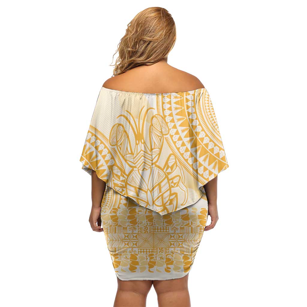 Niue Language Week Family Matching Off Shoulder Short Dress and Hawaiian Shirt The Rock Coconut Crab - Siapo Gold Pastel LT14 - Polynesian Pride