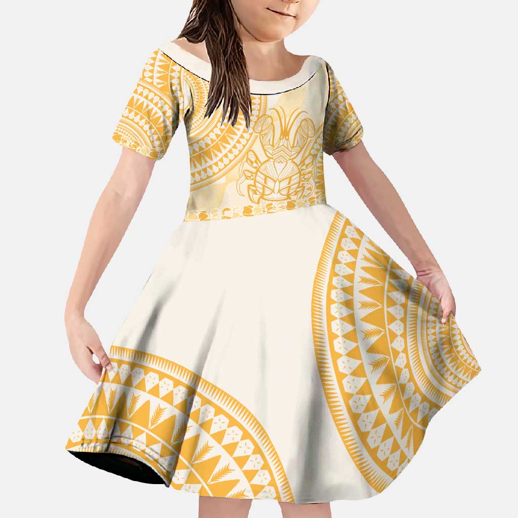 Niue Language Week Family Matching Summer Maxi Dress and Hawaiian Shirt The Rock Coconut Crab - Siapo Gold Pastel LT14 Daughter's Dress Gold - Polynesian Pride