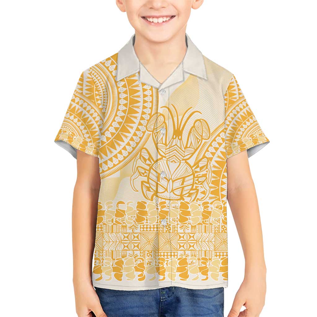 Niue Language Week Family Matching Summer Maxi Dress and Hawaiian Shirt The Rock Coconut Crab - Siapo Gold Pastel LT14 Son's Shirt Gold - Polynesian Pride