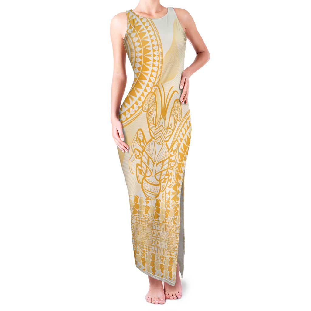 Niue Language Week Family Matching Tank Maxi Dress and Hawaiian Shirt The Rock Coconut Crab - Siapo Gold Pastel LT14 Mom's Dress Gold - Polynesian Pride