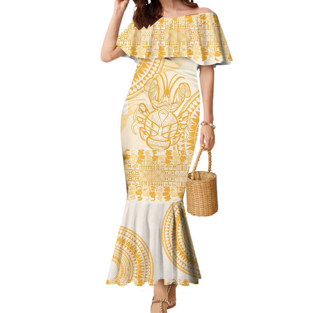 Niue Language Week Mermaid Dress The Rock Coconut Crab - Siapo Gold Pastel LT14 Women Gold - Polynesian Pride