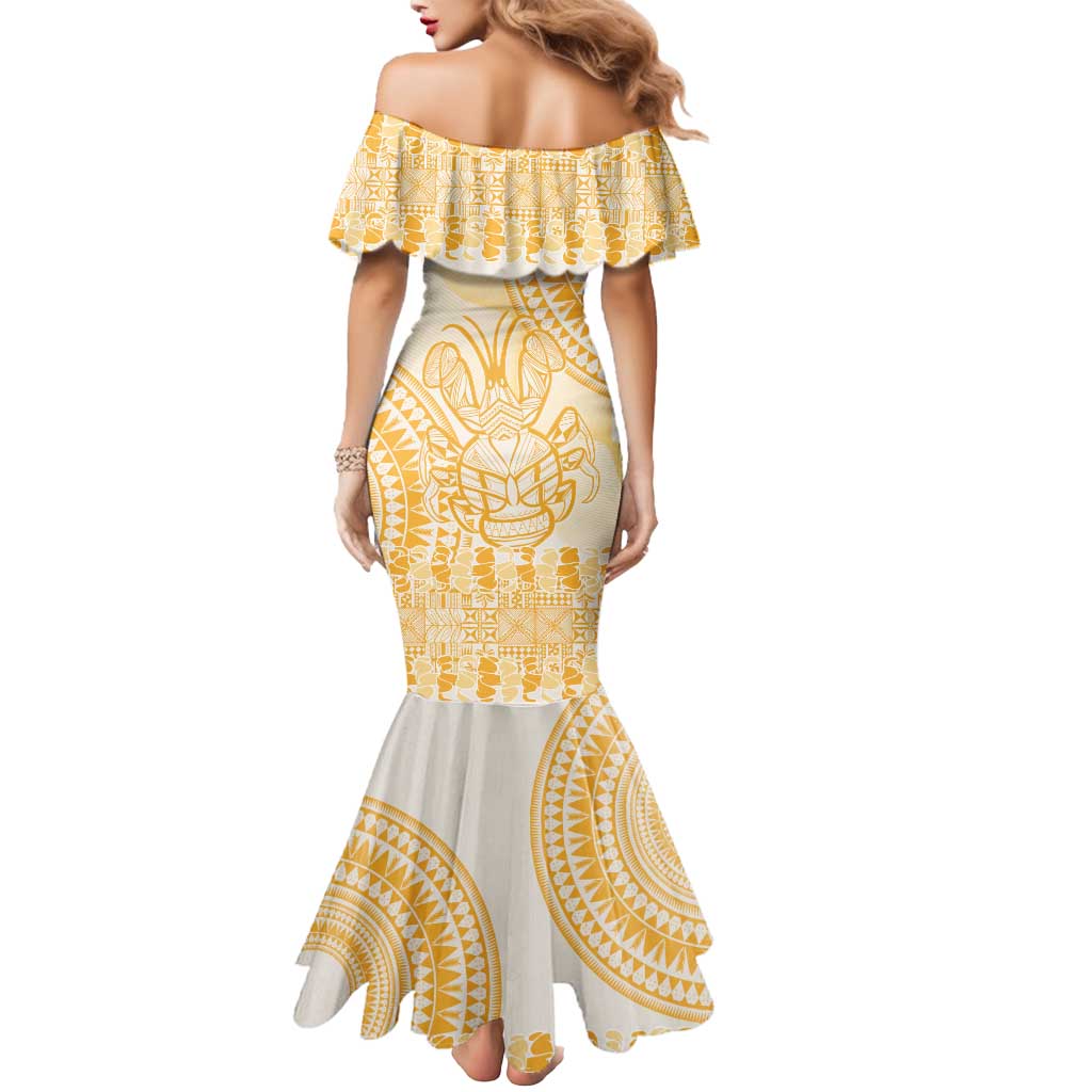 Niue Language Week Mermaid Dress The Rock Coconut Crab - Siapo Gold Pastel LT14 - Polynesian Pride