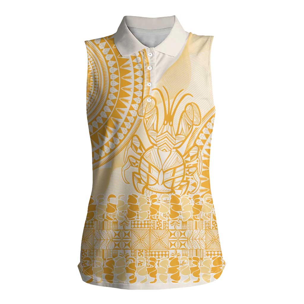 Niue Language Week Women Sleeveless Polo Shirt The Rock Coconut Crab - Siapo Gold Pastel LT14 Female Gold - Polynesian Pride