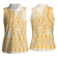 Niue Language Week Women Sleeveless Polo Shirt The Rock Coconut Crab - Siapo Gold Pastel LT14 - Polynesian Pride