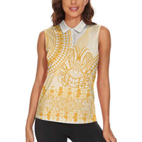 Niue Language Week Women Sleeveless Polo Shirt The Rock Coconut Crab - Siapo Gold Pastel LT14 - Polynesian Pride
