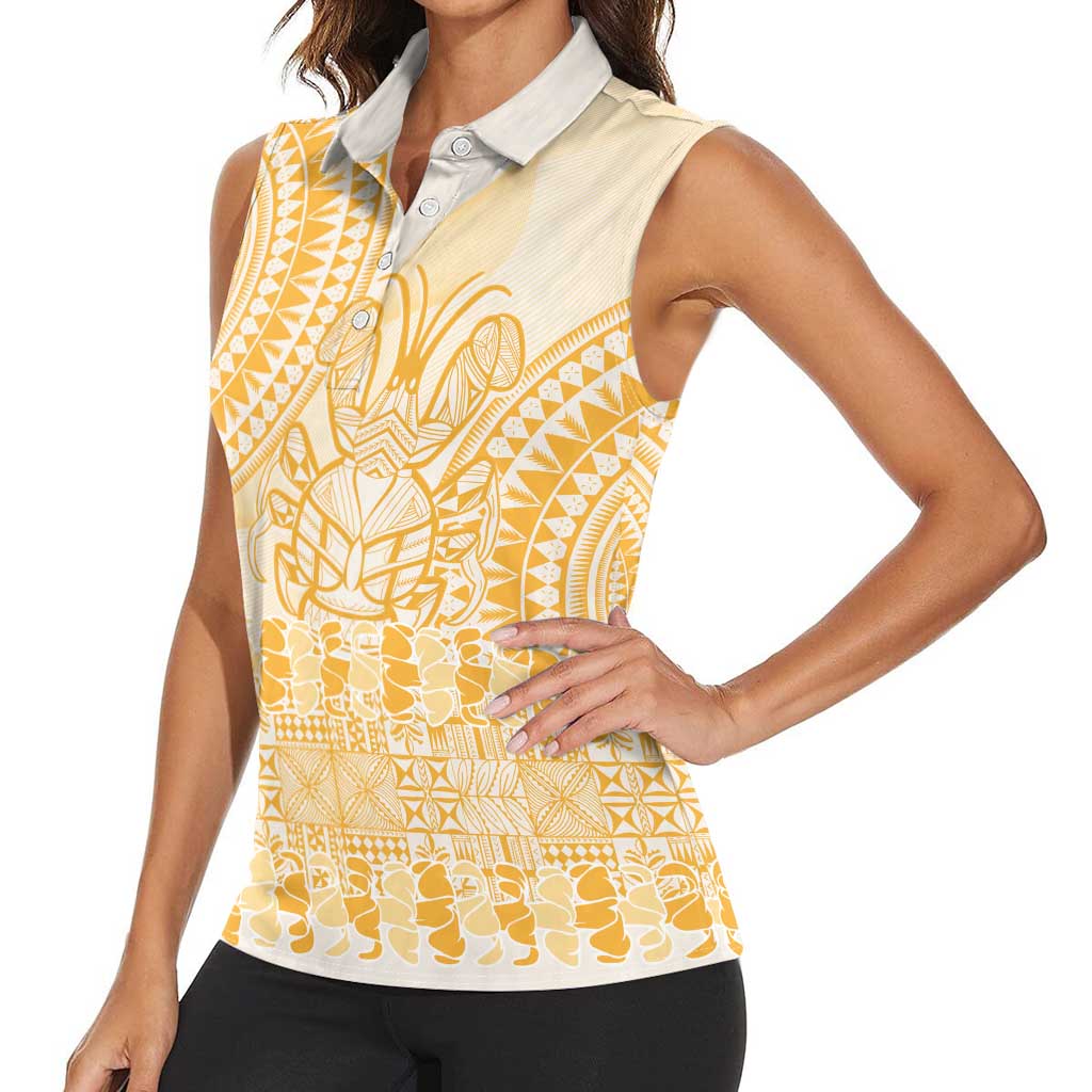 Niue Language Week Women Sleeveless Polo Shirt The Rock Coconut Crab - Siapo Gold Pastel LT14 - Polynesian Pride