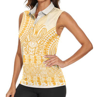 Niue Language Week Women Sleeveless Polo Shirt The Rock Coconut Crab - Siapo Gold Pastel LT14 - Polynesian Pride