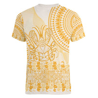 Niue Language Week Women V-Neck T-Shirt The Rock Coconut Crab - Siapo Gold Pastel LT14 - Polynesian Pride