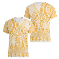 Niue Language Week Women V-Neck T-Shirt The Rock Coconut Crab - Siapo Gold Pastel LT14 - Polynesian Pride