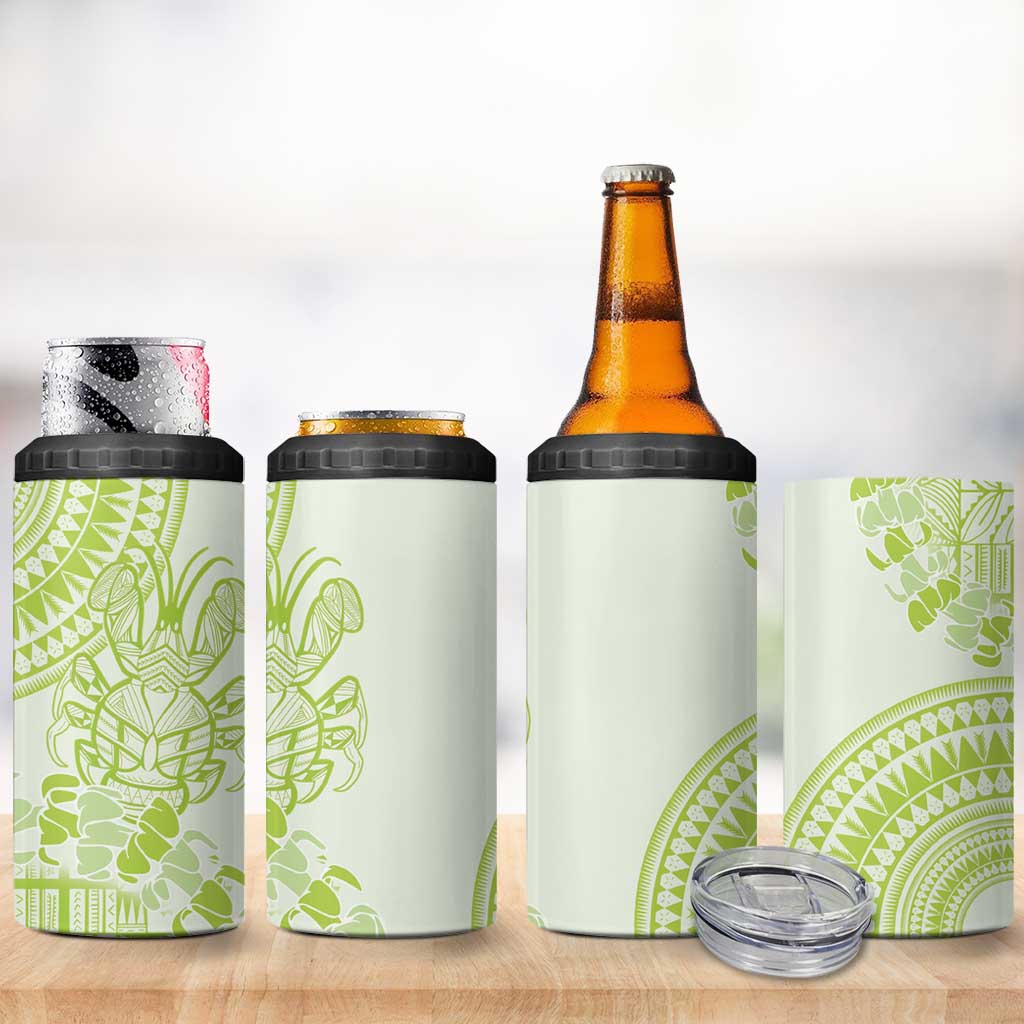 Lime Green Niue Language Week 4 in 1 Can Cooler Tumbler The Rock Coconut Crab - Siapo Pattern