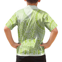 Lime Green Niue Language Week Family Matching Long Sleeve Bodycon Dress and Hawaiian Shirt The Rock Coconut Crab - Siapo Pattern LT14 - Polynesian Pride