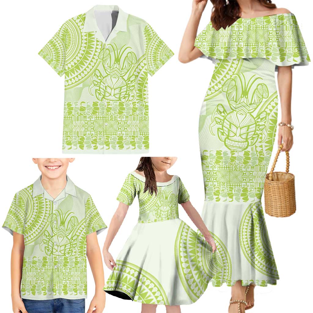 Lime Green Niue Language Week Family Matching Mermaid Dress and Hawaiian Shirt The Rock Coconut Crab - Siapo Pattern LT14 - Polynesian Pride