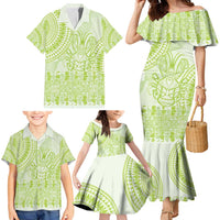 Lime Green Niue Language Week Family Matching Mermaid Dress and Hawaiian Shirt The Rock Coconut Crab - Siapo Pattern LT14 - Polynesian Pride