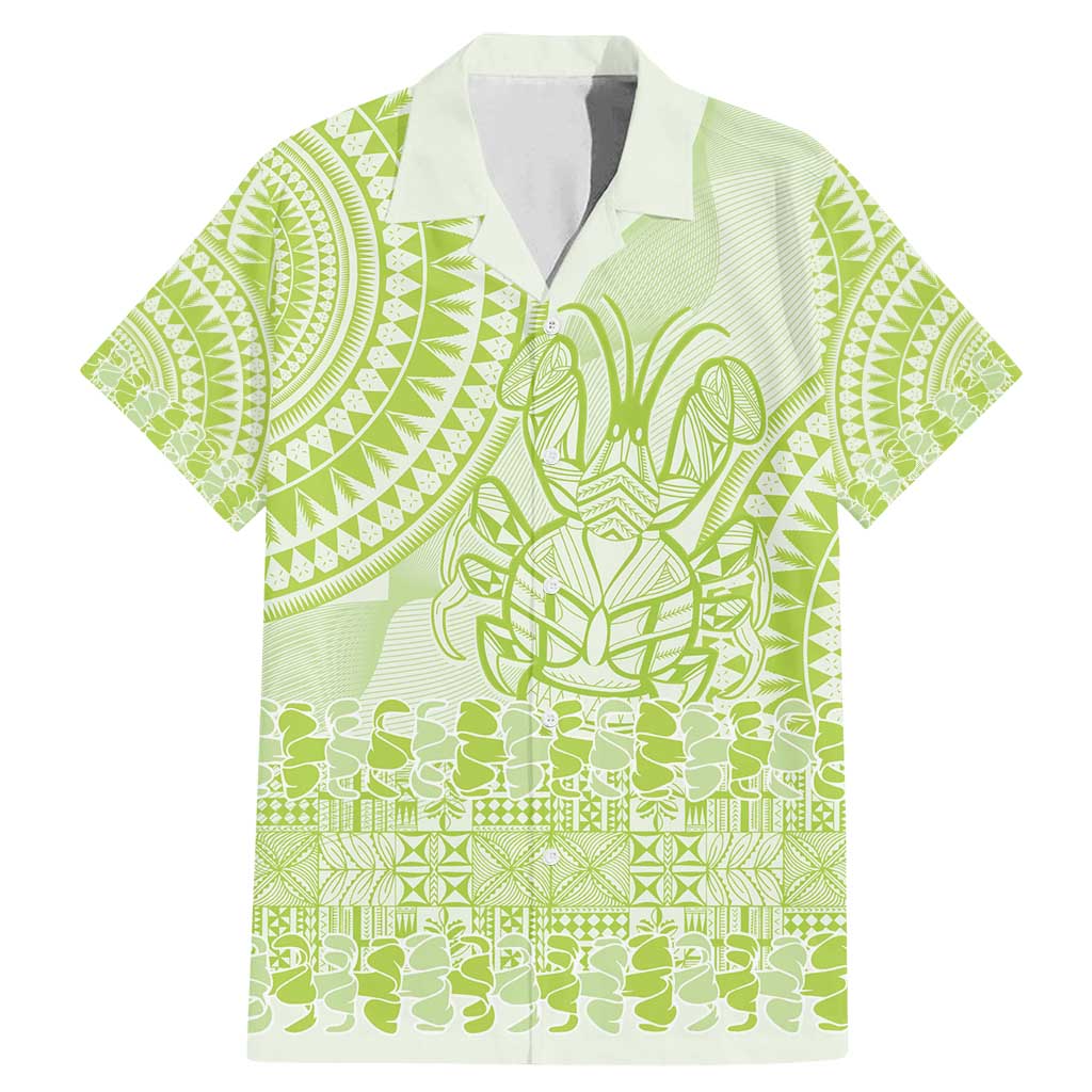 Lime Green Niue Language Week Family Matching Mermaid Dress and Hawaiian Shirt The Rock Coconut Crab - Siapo Pattern LT14 Dad's Shirt - Short Sleeve Lime Green - Polynesian Pride
