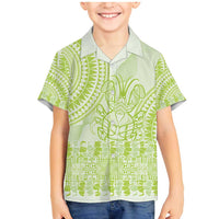 Lime Green Niue Language Week Family Matching Mermaid Dress and Hawaiian Shirt The Rock Coconut Crab - Siapo Pattern LT14 Son's Shirt Lime Green - Polynesian Pride
