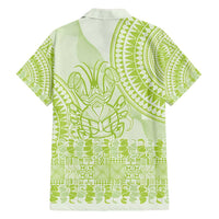 Lime Green Niue Language Week Family Matching Off Shoulder Short Dress and Hawaiian Shirt The Rock Coconut Crab - Siapo Pattern LT14 - Polynesian Pride