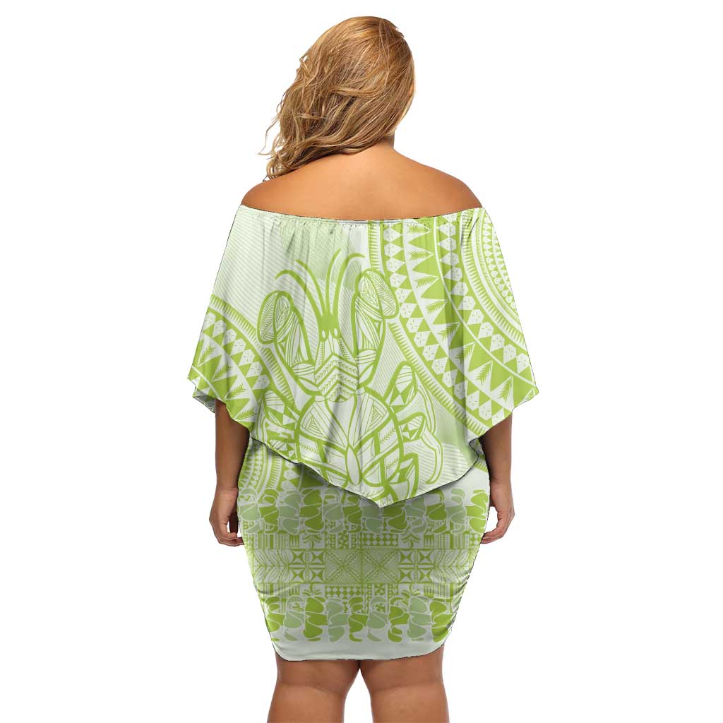Lime Green Niue Language Week Family Matching Off Shoulder Short Dress and Hawaiian Shirt The Rock Coconut Crab - Siapo Pattern LT14 - Polynesian Pride