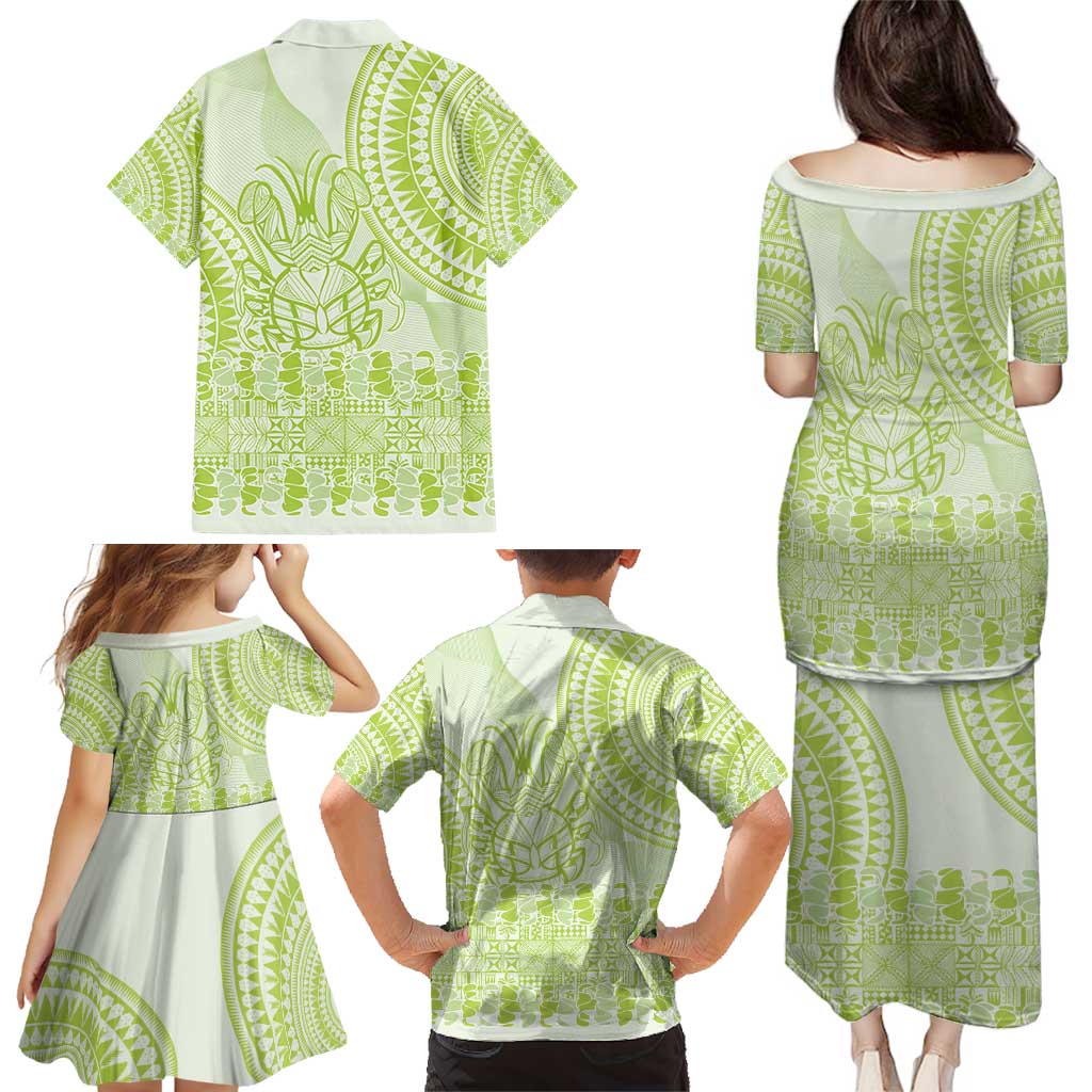 Lime Green Niue Language Week Family Matching Puletasi and Hawaiian Shirt The Rock Coconut Crab - Siapo Pattern LT14 - Polynesian Pride