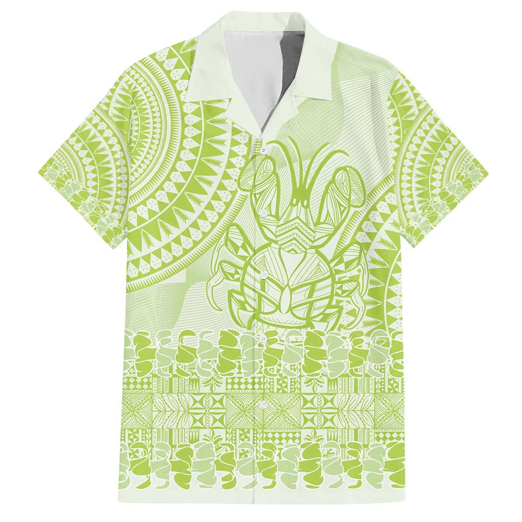 Lime Green Niue Language Week Family Matching Short Sleeve Bodycon Dress and Hawaiian Shirt The Rock Coconut Crab - Siapo Pattern LT14 Dad's Shirt - Short Sleeve Lime Green - Polynesian Pride