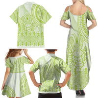 Lime Green Niue Language Week Family Matching Summer Maxi Dress and Hawaiian Shirt The Rock Coconut Crab - Siapo Pattern LT14 - Polynesian Pride