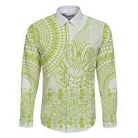 Lime Green Niue Language Week Family Matching Summer Maxi Dress and Hawaiian Shirt The Rock Coconut Crab - Siapo Pattern LT14 Dad's Shirt - Long Sleeve Lime Green - Polynesian Pride