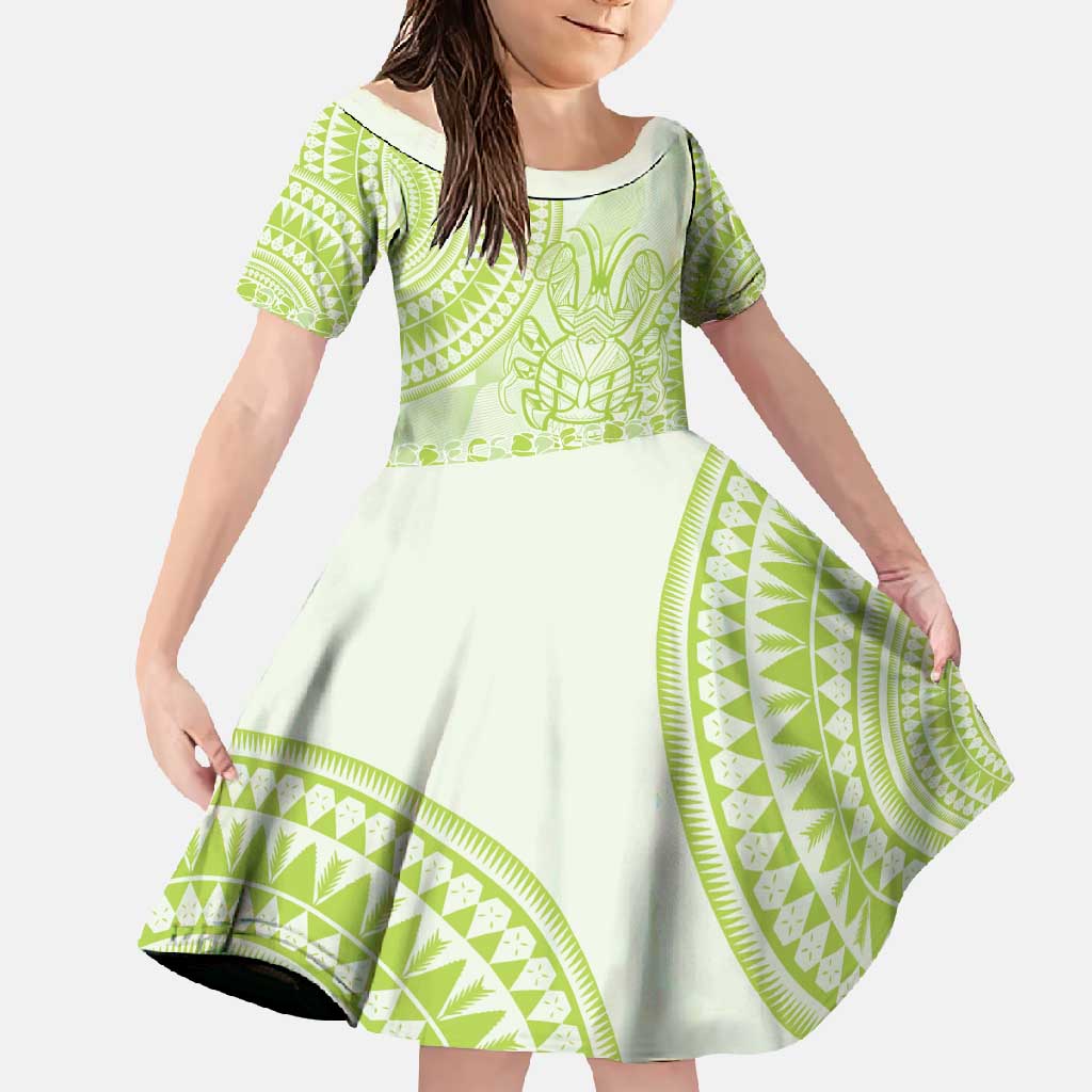 Lime Green Niue Language Week Family Matching Tank Maxi Dress and Hawaiian Shirt The Rock Coconut Crab - Siapo Pattern LT14 Daughter's Dress Lime Green - Polynesian Pride