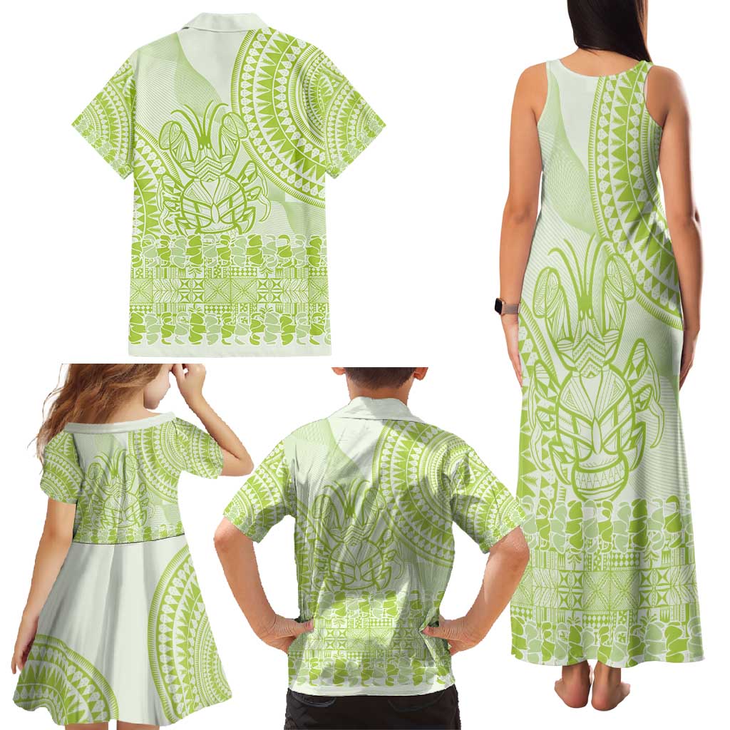 Lime Green Niue Language Week Family Matching Tank Maxi Dress and Hawaiian Shirt The Rock Coconut Crab - Siapo Pattern LT14 - Polynesian Pride