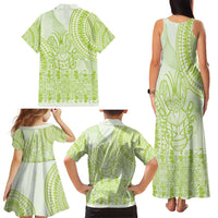 Lime Green Niue Language Week Family Matching Tank Maxi Dress and Hawaiian Shirt The Rock Coconut Crab - Siapo Pattern LT14 - Polynesian Pride