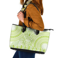 Lime Green Niue Language Week Leather Tote Bag The Rock Coconut Crab - Siapo Pattern LT14 Lime Green - Polynesian Pride