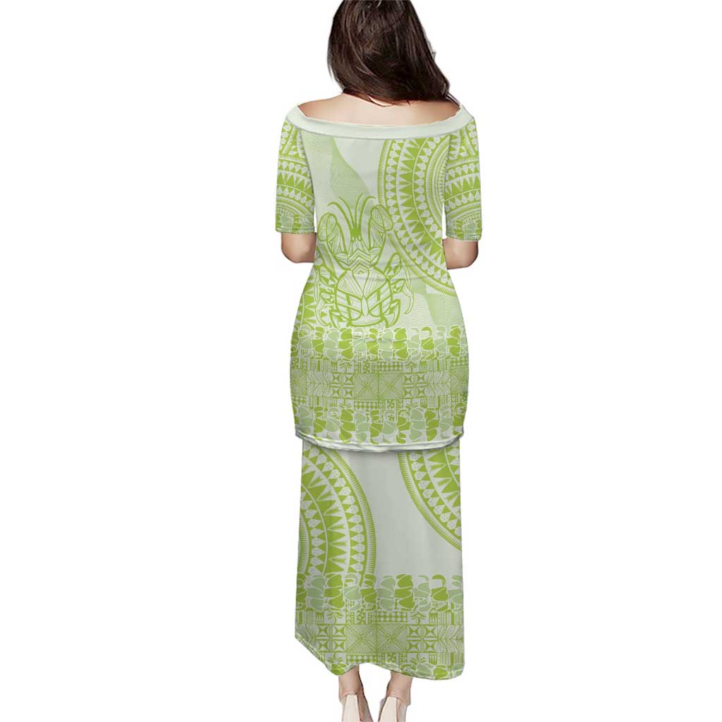 Lime Green Niue Language Week Puletasi The Rock Coconut Crab - Siapo Pattern