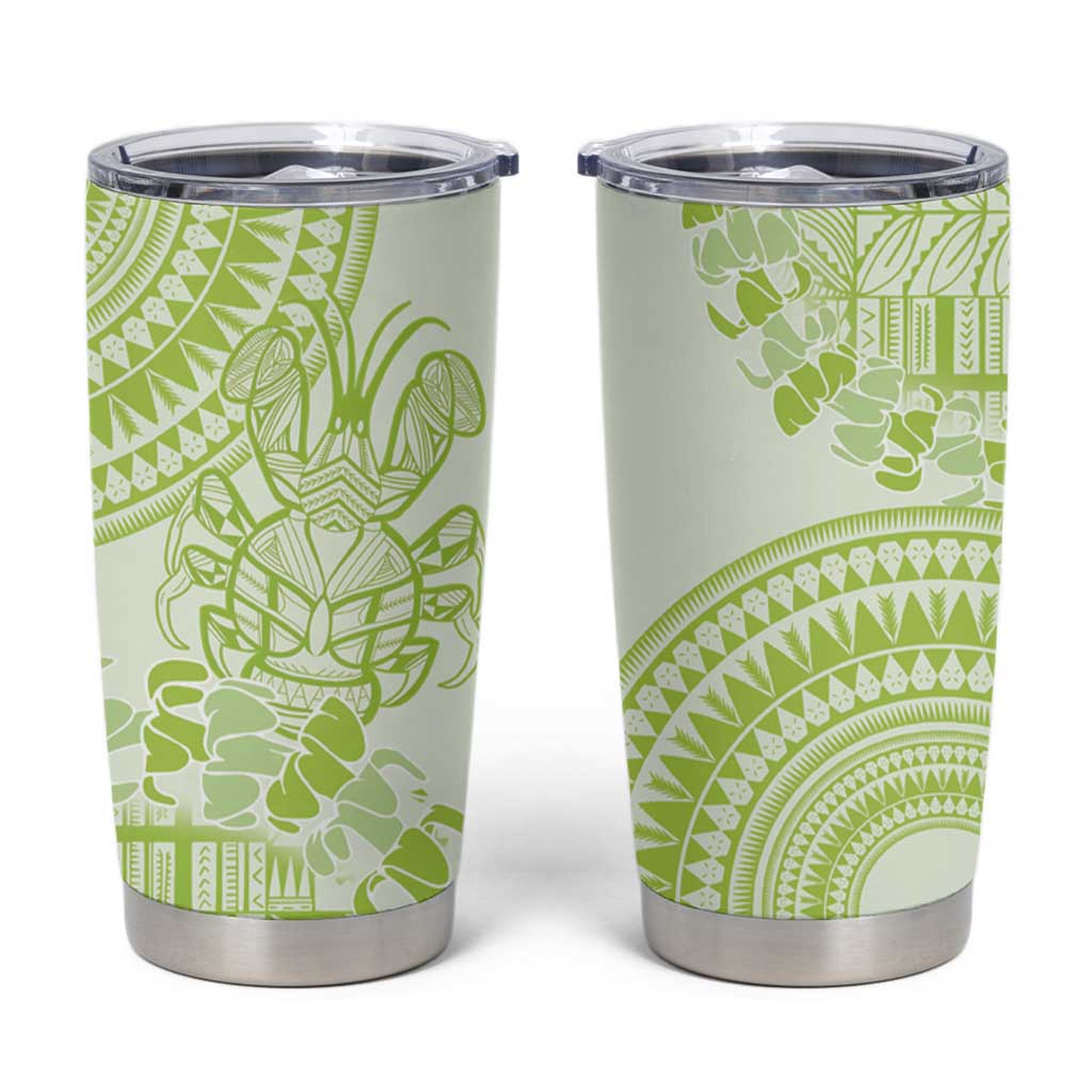 Lime Green Niue Language Week Tumbler Cup The Rock Coconut Crab - Siapo Pattern LT14 Lime Green - Polynesian Pride