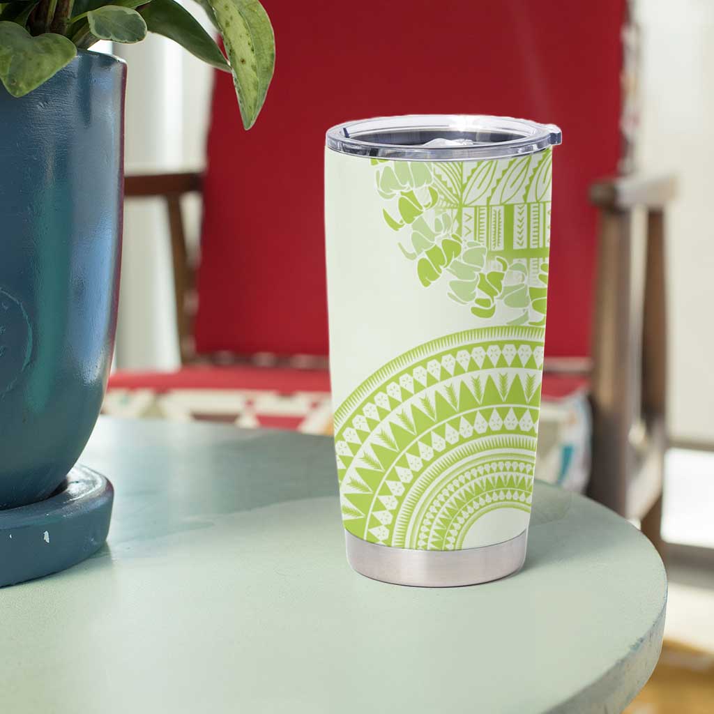 Lime Green Niue Language Week Tumbler Cup The Rock Coconut Crab - Siapo Pattern LT14 - Polynesian Pride