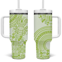 Lime Green Niue Language Week Tumbler With Handle The Rock Coconut Crab - Siapo Pattern LT14 One Size: 40 oz Lime Green - Polynesian Pride