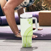 Lime Green Niue Language Week Tumbler With Handle The Rock Coconut Crab - Siapo Pattern LT14 - Polynesian Pride