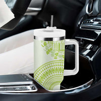 Lime Green Niue Language Week Tumbler With Handle The Rock Coconut Crab - Siapo Pattern LT14 - Polynesian Pride