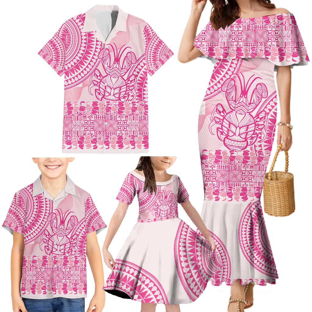 Pink Niue Language Week Family Matching Mermaid Dress and Hawaiian Shirt The Rock Coconut Crab - Siapo Pattern LT14 - Polynesian Pride