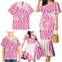 Pink Niue Language Week Family Matching Mermaid Dress and Hawaiian Shirt The Rock Coconut Crab - Siapo Pattern LT14 - Polynesian Pride