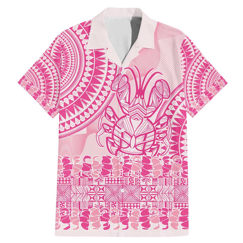 Pink Niue Language Week Family Matching Mermaid Dress and Hawaiian Shirt The Rock Coconut Crab - Siapo Pattern LT14 Dad's Shirt - Short Sleeve Pink - Polynesian Pride